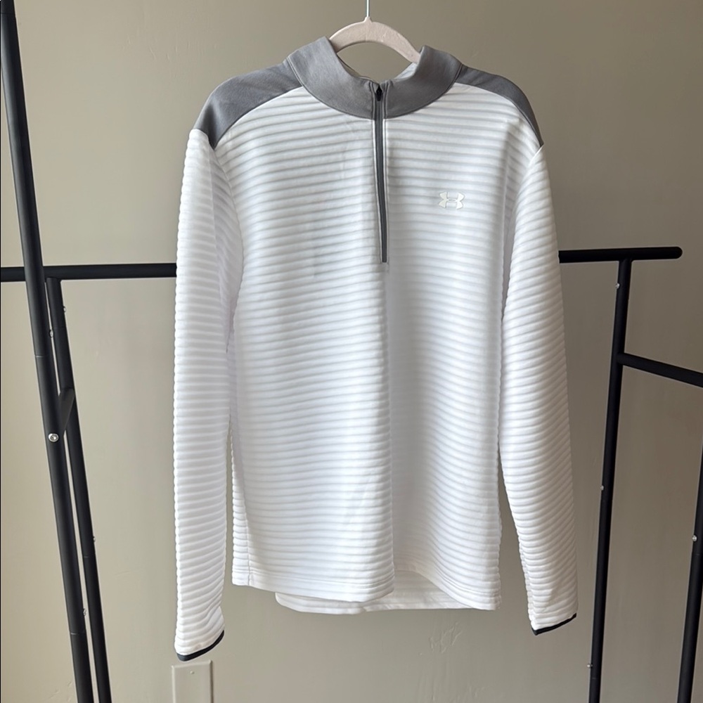Under Armour White and Gray Zip Up Sweater
